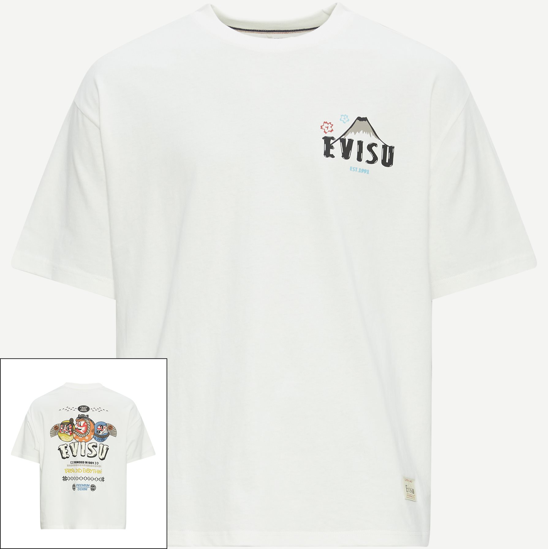 EVISU T-shirts KUMADORI DARUMA SLOGAN PRINTED T-SHIRT White
